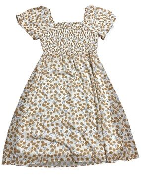 Mikarose White Midi Dress with Tan Floral Print